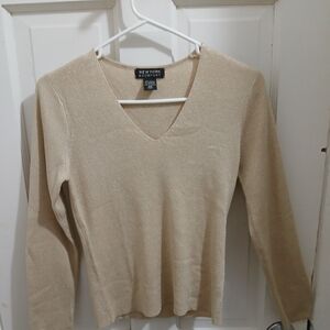 New York & Company Women's Gold Shimmer V-Neck Sweater, XS, NWOT
